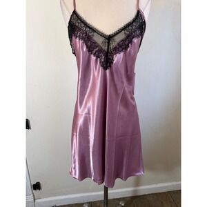 Linea Donatella satin plum black lace trim slip